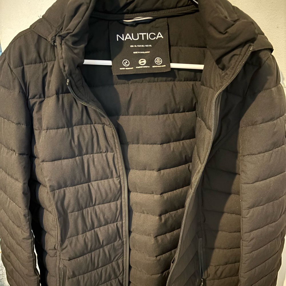 NAUTICA DOWN COAT - L - BLACK - FITS ABOVE KNEE (Depending on your height)